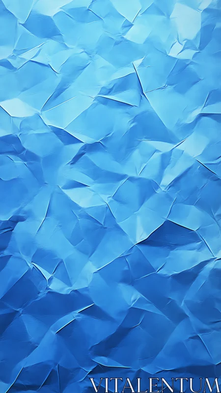 Crumpled blue paper surface with faceted abstract texture.