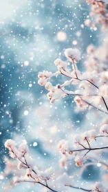 Macro study of snow-laden twigs in shallow-depth bokeh field.