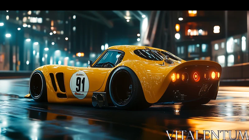 Midnight city slicker race car hums through neon reflections