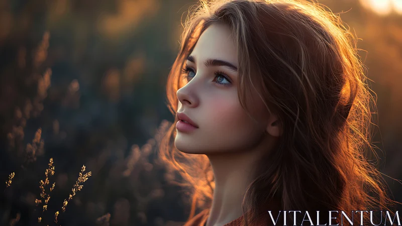 Side profile portrait in warm backlit golden hour field