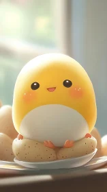 Cheerful Yellow Chick Character Perched on Toast.
