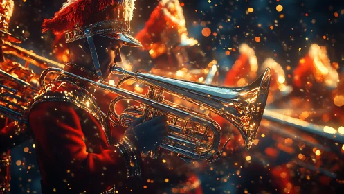 High-fidelity brass band performance under dynamic cinematic lighting