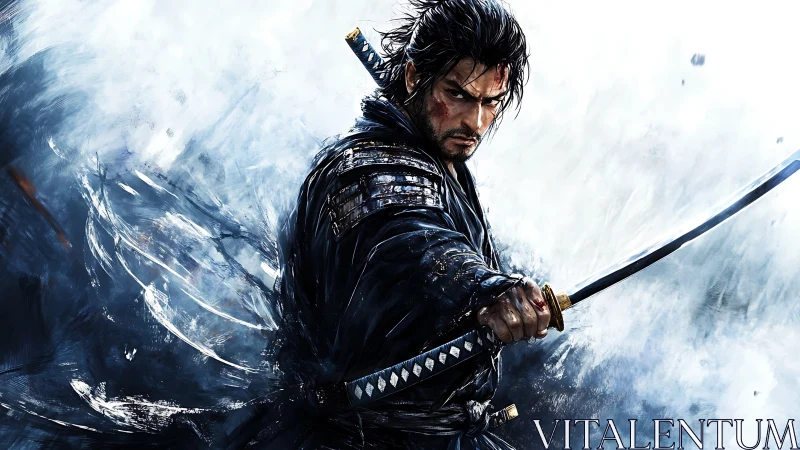 Stormforged samurai cleaves through swirling painted chaos.