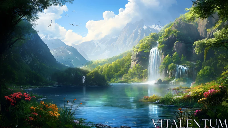 Waterfalls write silver music into a mirror-bright valley