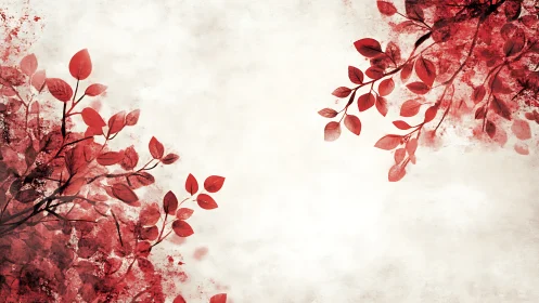 Red foliage branches frame soft textured white space.