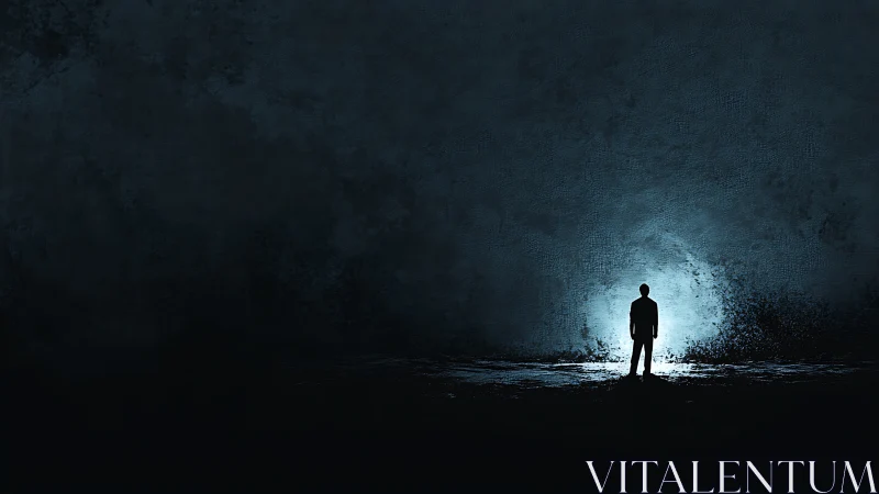 Solitary silhouette leans into a small electric twilight