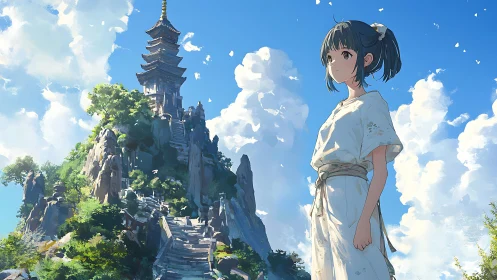 Skyward shrine steps and a quiet summer kimono dreamer.