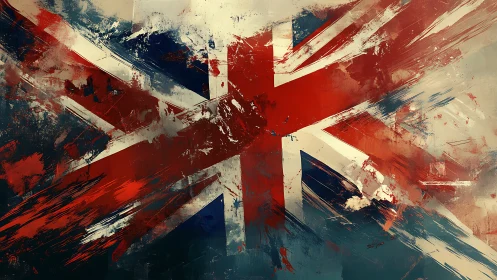 Union Jack rendered as abstract brushstroke explosion across field