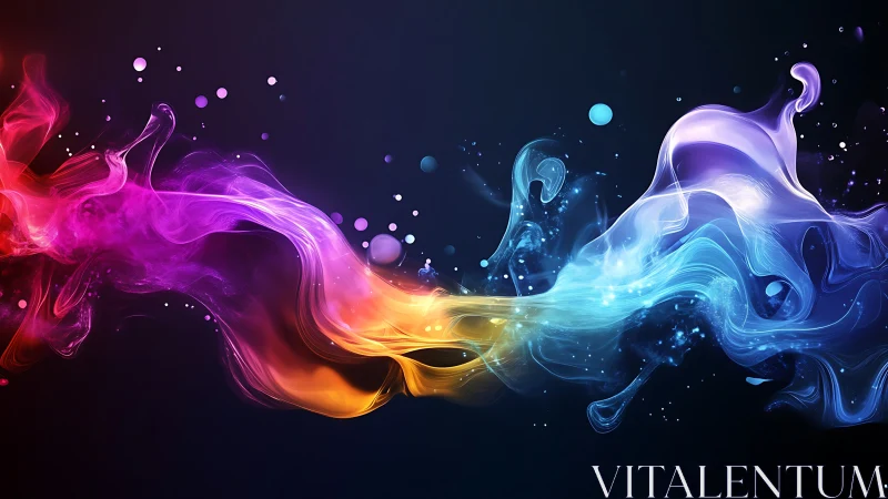 Colorful flowing light waves on dark abstract background.