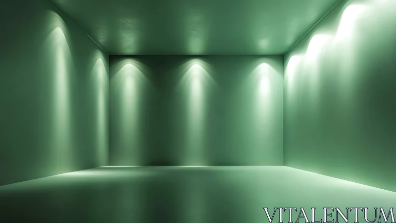 Minimalist mint chamber with soft recessed wall lighting.
