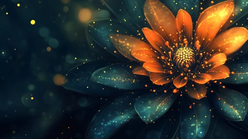 Digital painting of luminous petals in radial macro bloom.