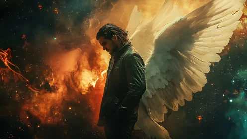 Brooding winged wanderer smolders in a star-forged inferno.