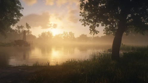 Soft sunrise mist over a quiet riverside hideaway.