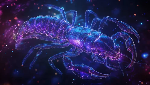 Celestial nebula crayfish drifts through luminous cosmic tide.