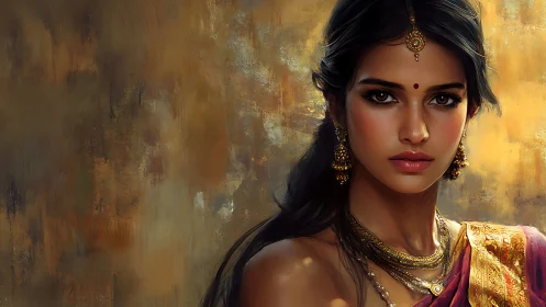Elegant Indian Woman in Traditional Attire, Digital Art Portrait.