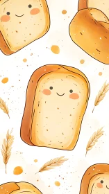 Cheerful Cartoon Bread Characters with Wheat.