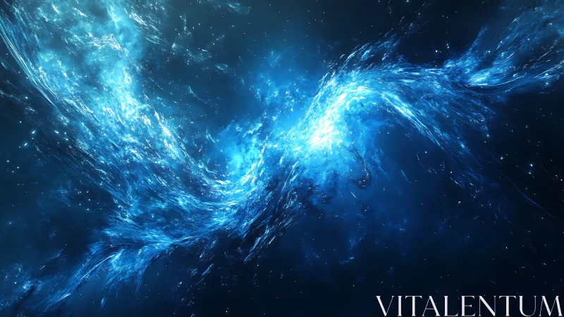 Swirling blue cosmic energy flows gently across deep space