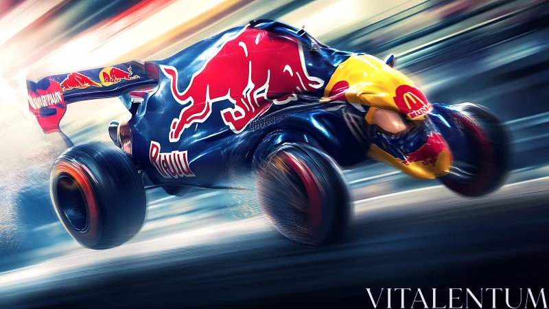 Rocket bull racer bending light on a neon-slick circuit.