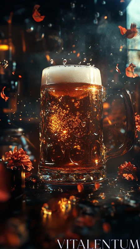 Foamy amber thunderstorm swirls inside a crystal beer stein