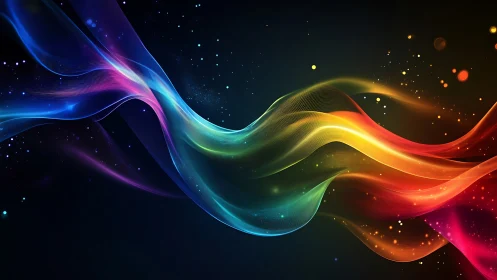 Chromatic light waves flowing across deep cosmic space.