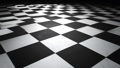 Black and white checkered floor extending into darkness.
