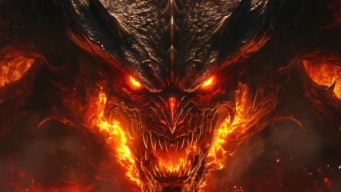 Volcanic demon head rendered with high-detail emissive lava core