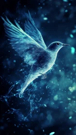 Starlit frostbird breaks orbit and glides through liquid night