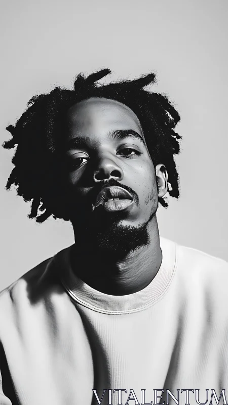 Monochrome studio portrait with shallow depth and tonal contrast.