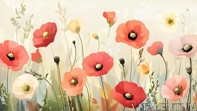 Poppies Dance Through Gentle Meadows in Watercolor Dreams.