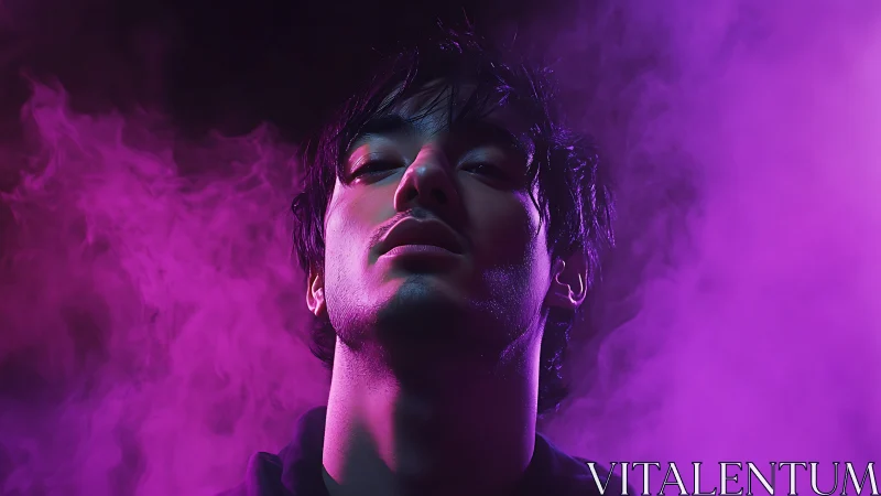 Moody portrait in neon magenta haze and dramatic shadows.