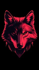 Red neon wolf head illustration on solid black background.