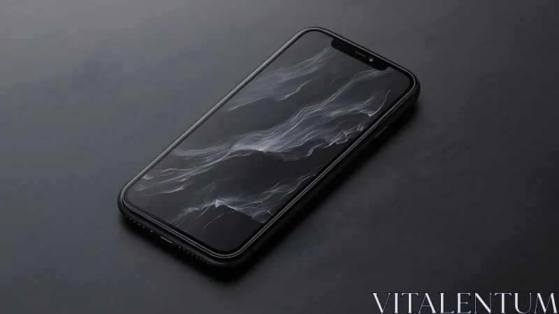 Sleek black smartphone on textured surface with minimalist aesthetic