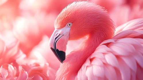 Pink flamingo portrait captures vibrant plumage details