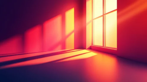Golden sunset light spills through a minimalist window