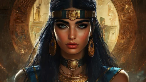 Golden-eyed desert queen framed in ancient sunlit bronze.