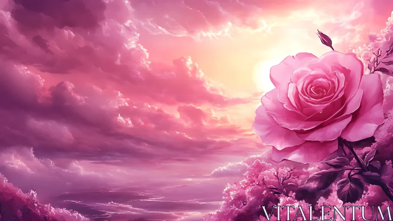 Rose Blooms Against a Majestic Pink Sky