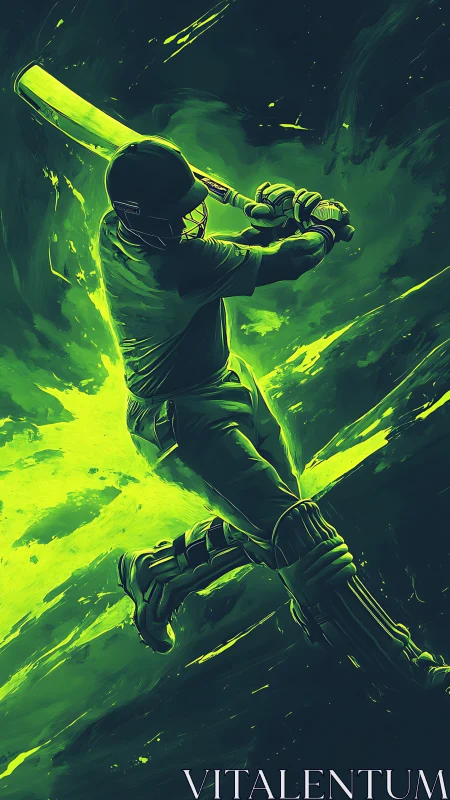 Cricket batsman in neon motion, dynamic digital strokework.