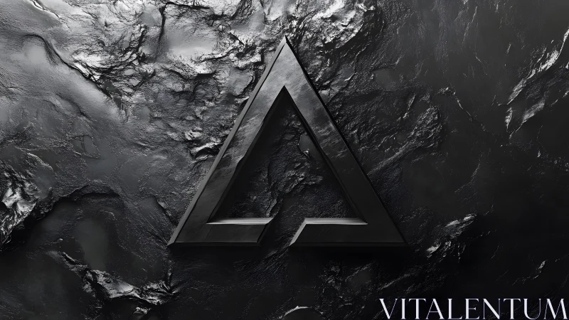 Metallic Triangle Logo on Textured Black Abstract Surface.