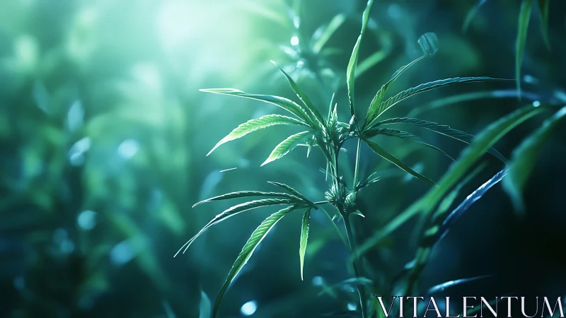 Luminous green foliage under cinematic teal backlighting.