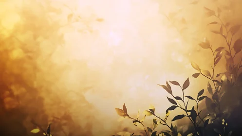 Backlit foliage silhouettes in warm golden atmospheric haze
