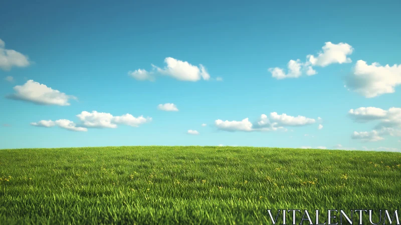 Sunny hilltop lullaby under wandering cotton clouds.