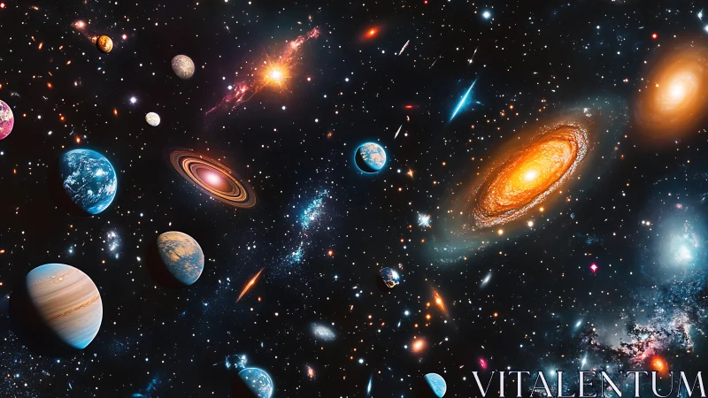Expansive multiverse vista renders luminous galaxies and planets