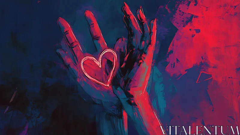 Neon Heart Blooming From Brushstroke Hands