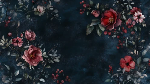 Dark Floral Composition: Romanticist Botanical Study.
