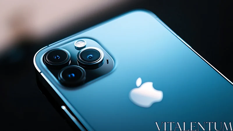 Blue iPhone 12 Pro with triple camera system and apple logo visible