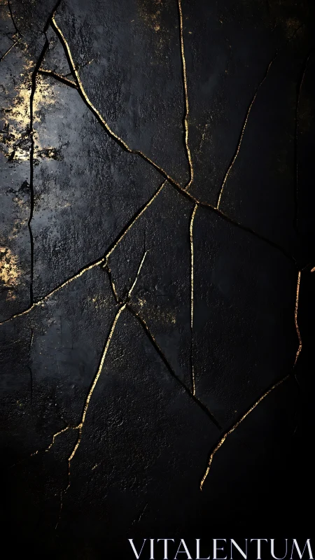 Dark textured surface with fine gold fracture lines.