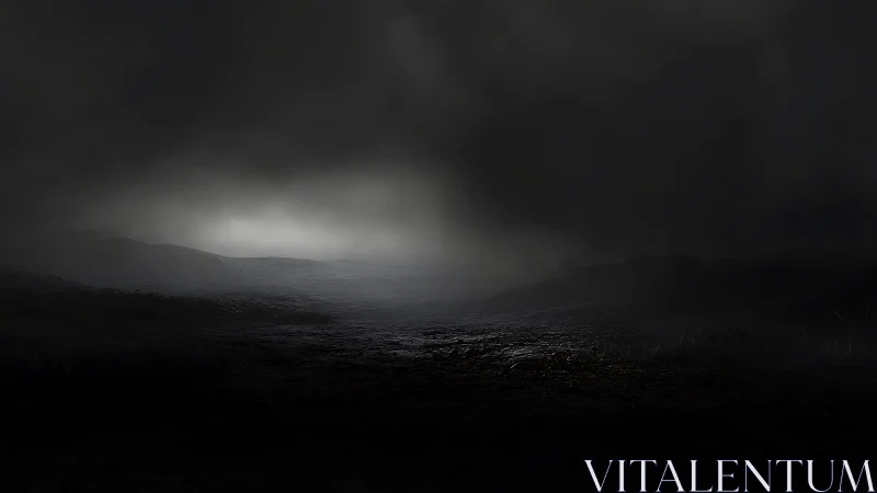 Quiet misty horizon where darkness softens into light.