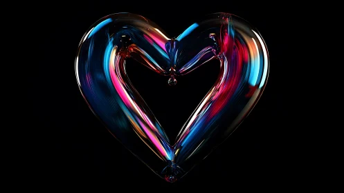 Neon glass heart shape with flowing cyan and magenta liquid gradients