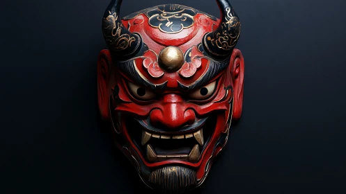 Laughing demon mask leans from shadow with polished menace