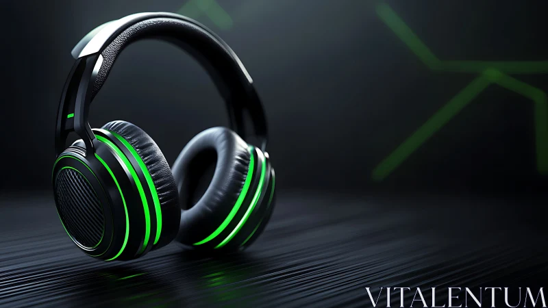 Professional gaming headphones with neon green accents rendered in 3D.